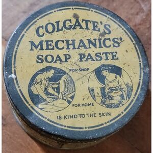 Vintage Colgate Mechanics Soap Paste Metal Tin Original Advertising Collectible